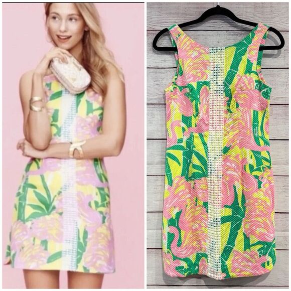 Lilly Pulitzer for Target Pink Flamingo Fan Dance Shift Dress Size 6 Sleeveless - Picture 1 of 13